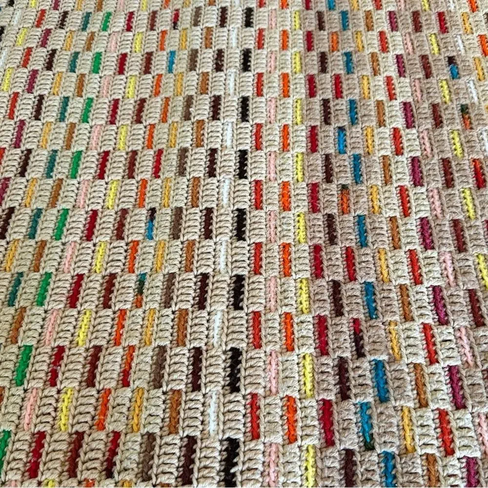 VTG Crochet Granny Throw Lap Blanket Multicolor Reversible Design 77 X 67
